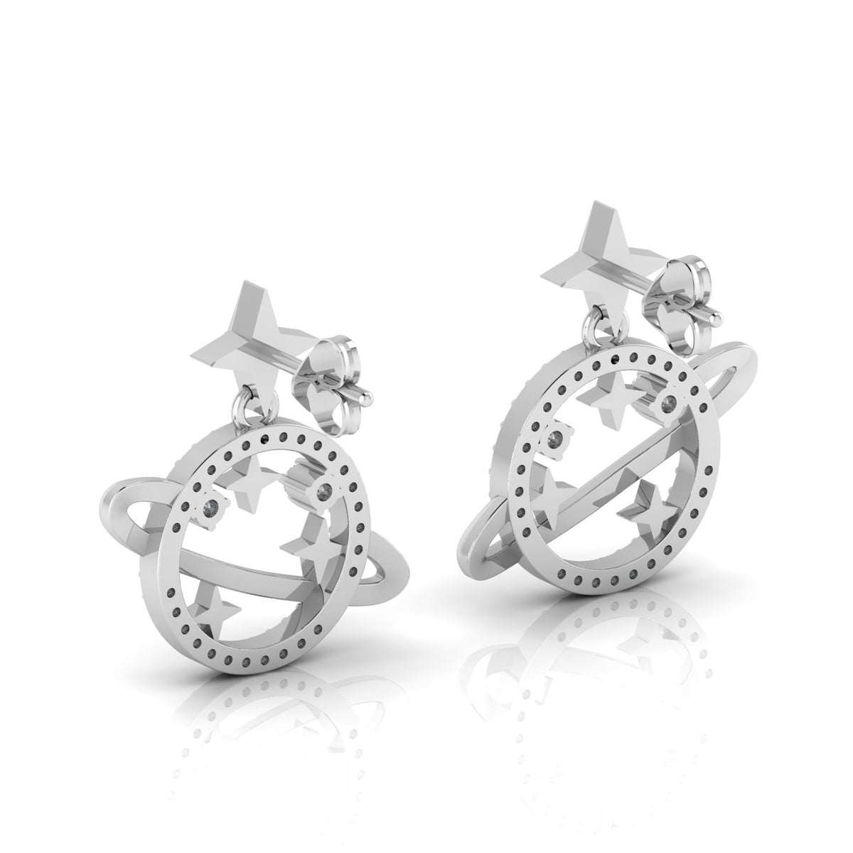 Star Saturn Planet Emerald Sterling Silver Earrings