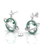 Star Saturn Planet Emerald Sterling Silver Earrings