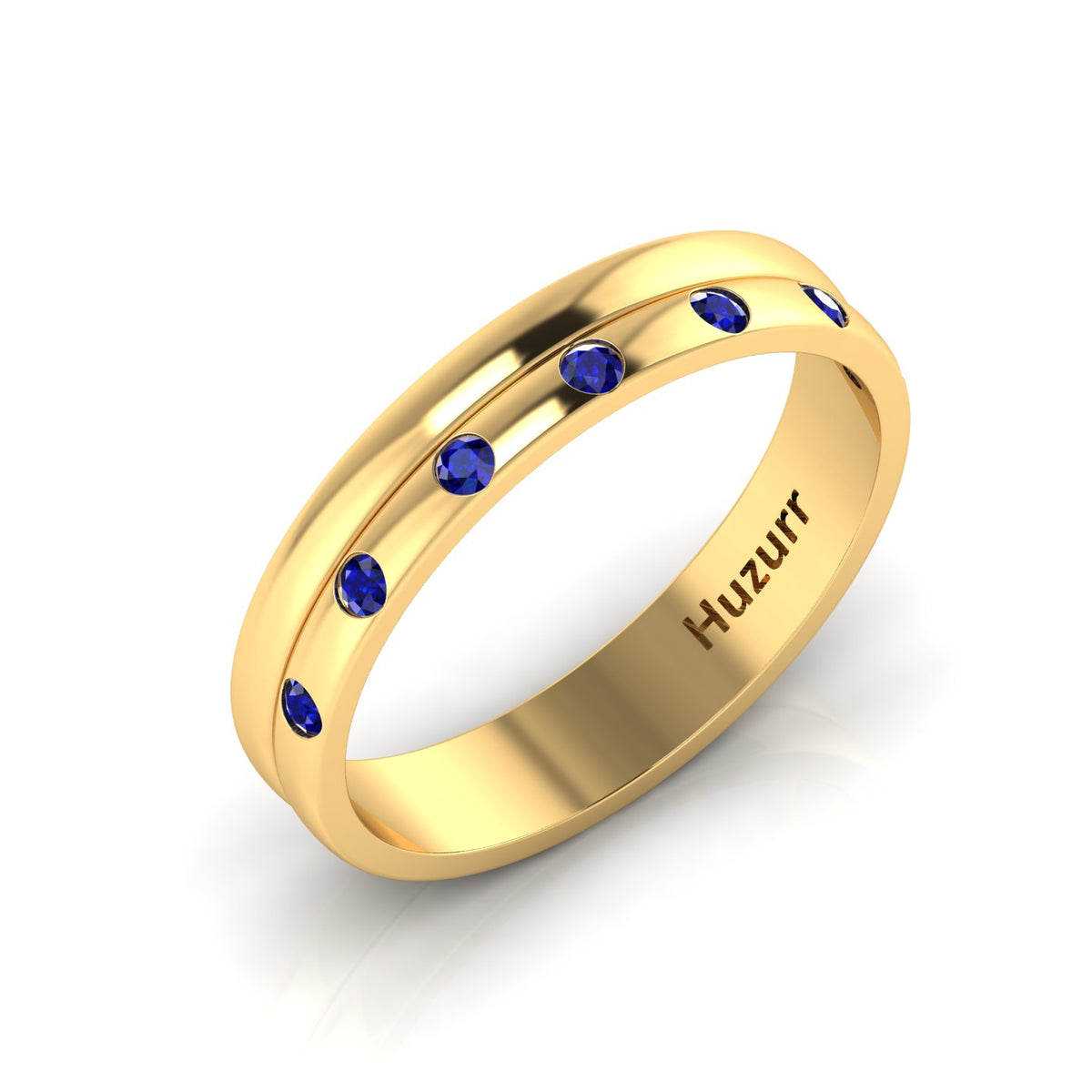 7 Stone Round Lab Created Diamond Gold Plated Flush Set Band Ring