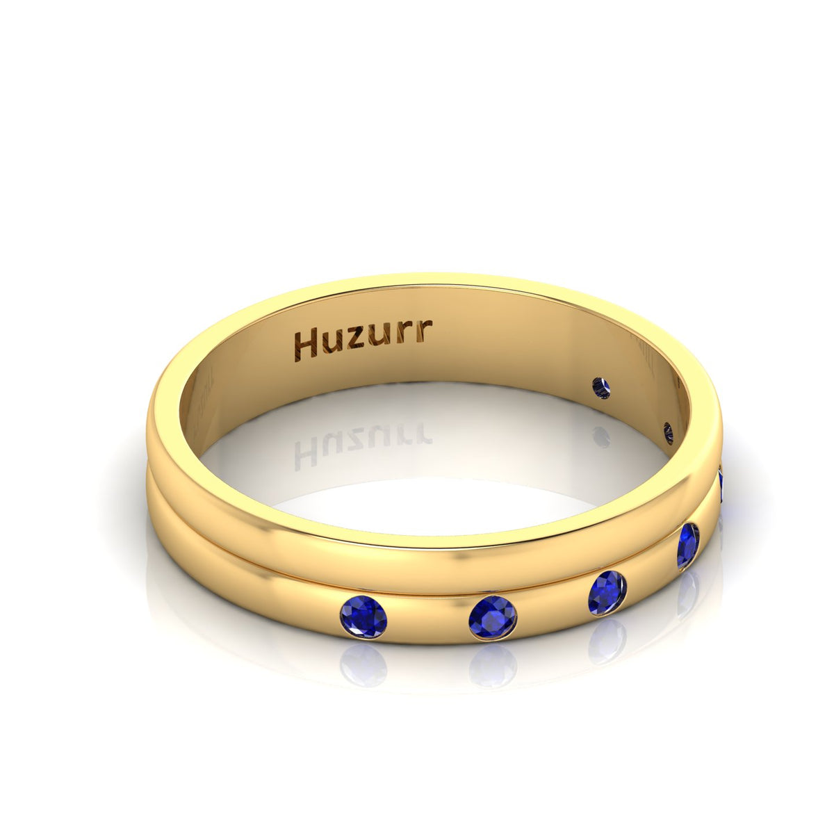 7 Stone Round Lab Created Diamond Gold Plated Flush Set Band Ring