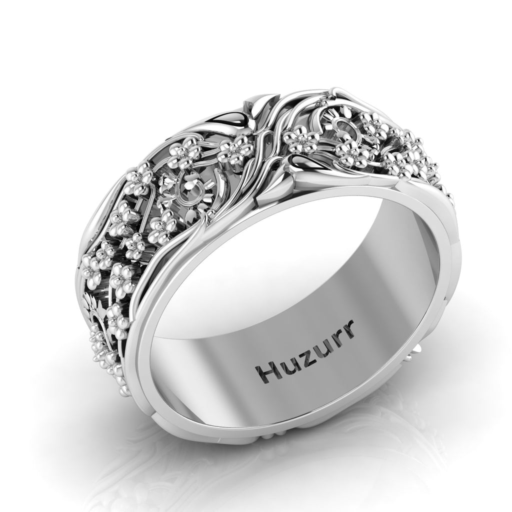 Stylish Flower Sterling Silver Band Ring