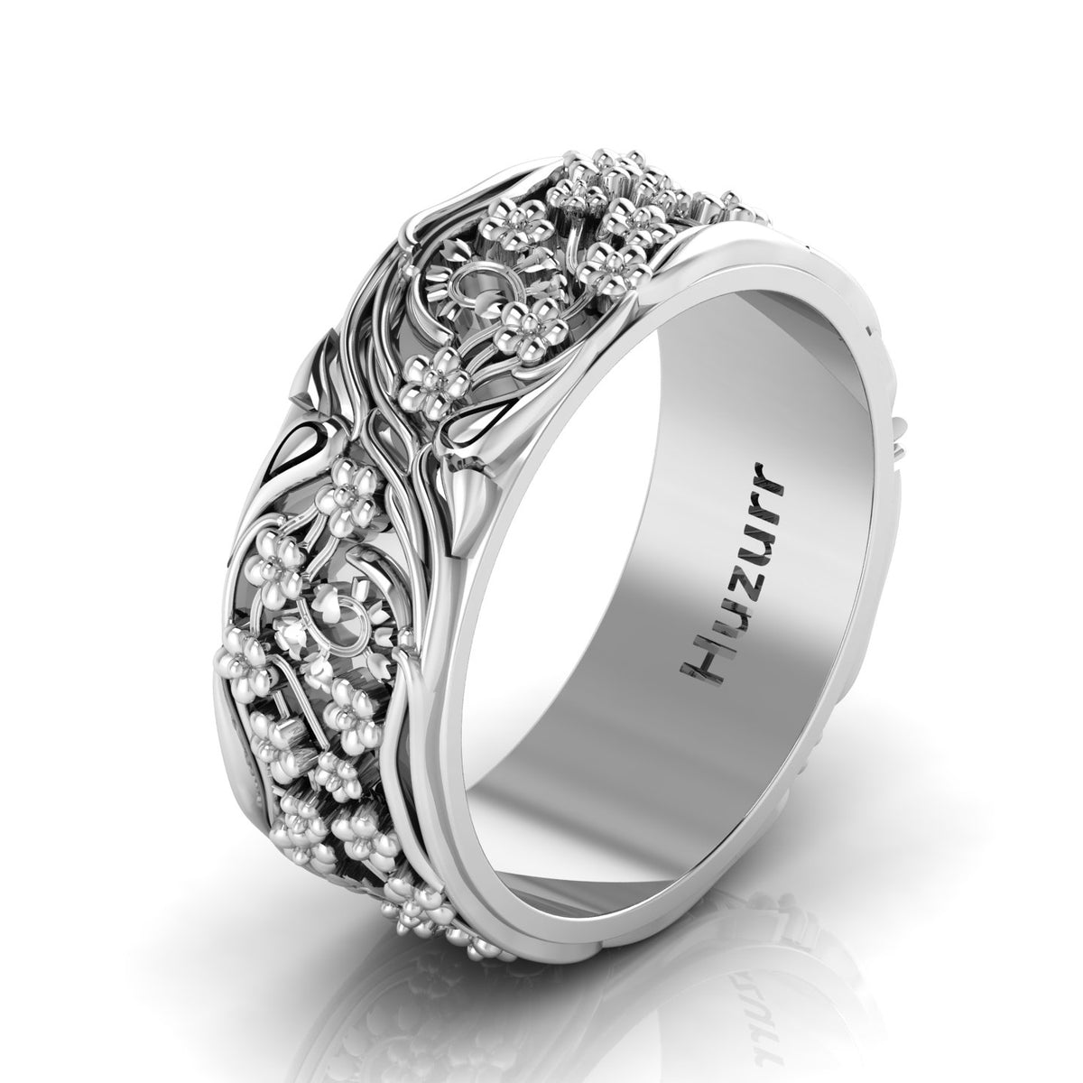 Stylish Flower Sterling Silver Band Ring