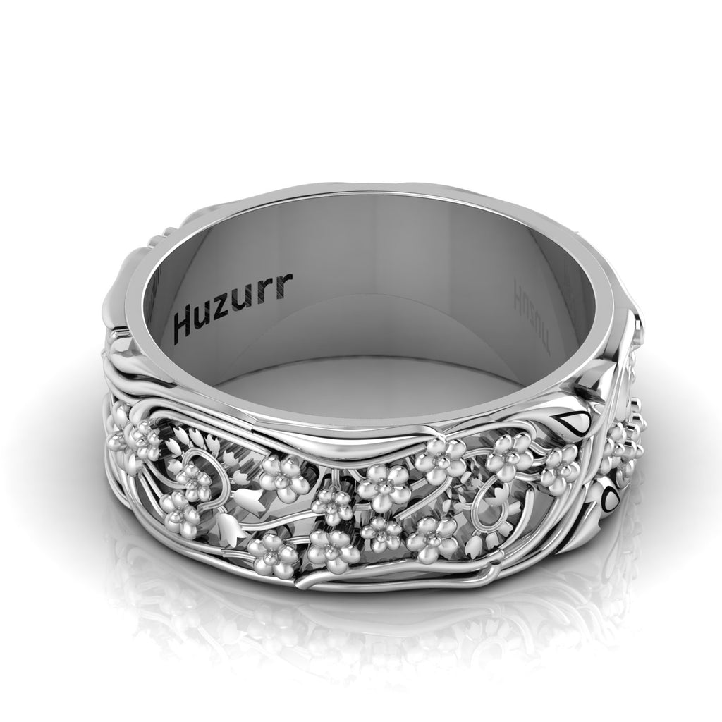Stylish Flower Sterling Silver Band Ring