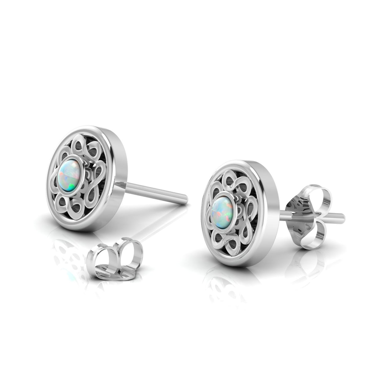 Infinity Studs Opal Sterling Silver Earrings