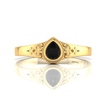 Tear Drop Style Black Diamond Flower Gold Plated Solitaire Ring