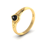 Tear Drop Style Black Diamond Flower Gold Plated Solitaire Ring