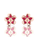 Rose Gold Plated Pear-Cut Ruby Floral Studs Earrings