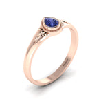 Tear Drop Style Tanzanite Flower Two Tone Rose Gold Plated Solitaire Ring