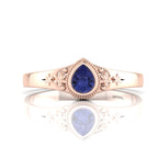 Tear Drop Style Tanzanite Flower Two Tone Rose Gold Plated Solitaire Ring