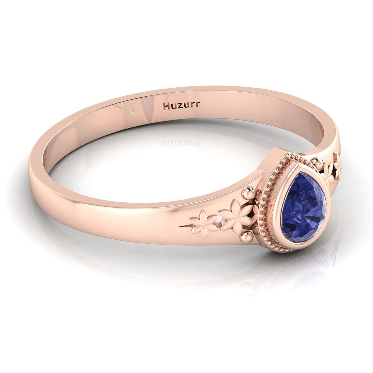 Tear Drop Style Tanzanite Flower Two Tone Rose Gold Plated Solitaire Ring