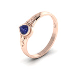 Tear Drop Style Tanzanite Flower Two Tone Rose Gold Plated Solitaire Ring
