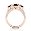 Radiant-Cut Black Diamond Rose Gold Plated Three Stone Ring