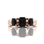 Radiant-Cut Black Diamond Rose Gold Plated Three Stone Ring