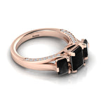 Radiant-Cut Black Diamond Rose Gold Plated Three Stone Ring