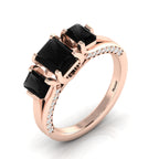 Radiant-Cut Black Diamond Rose Gold Plated Three Stone Ring