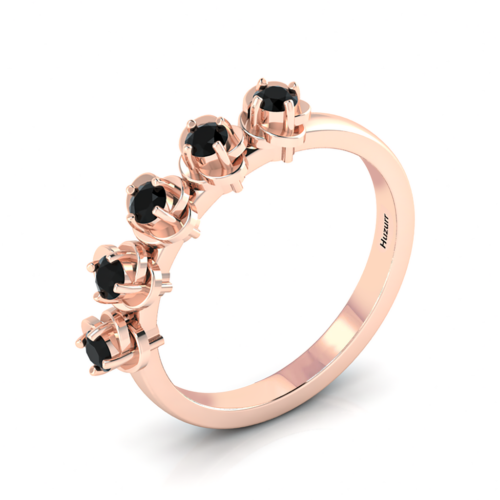 Rose Gold Plated Rose Flower 5 Stone Black Diamond Ring