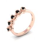 Rose Gold Plated Rose Flower 5 Stone Black Diamond Ring