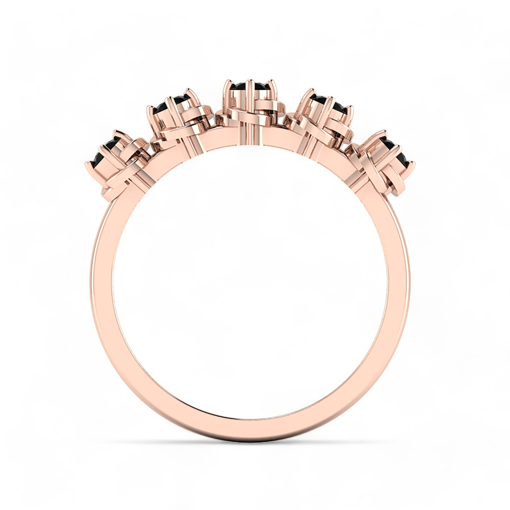 Rose Gold Plated Rose Flower 5 Stone Black Diamond Ring