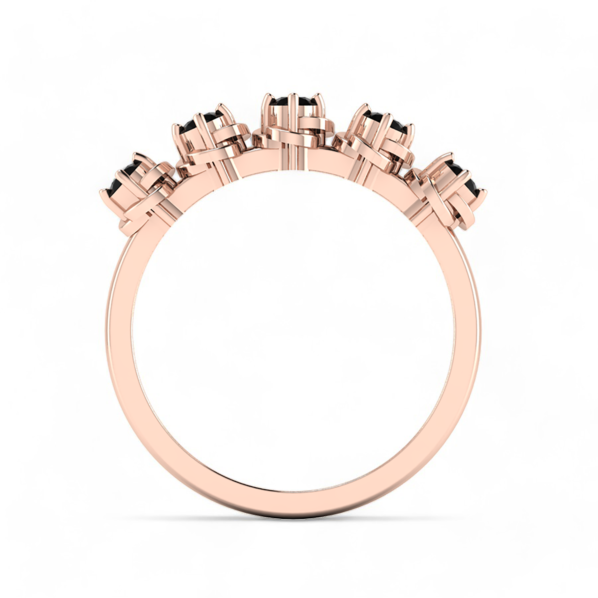 Rose Gold Plated Rose Flower 5 Stone Black Diamond Ring
