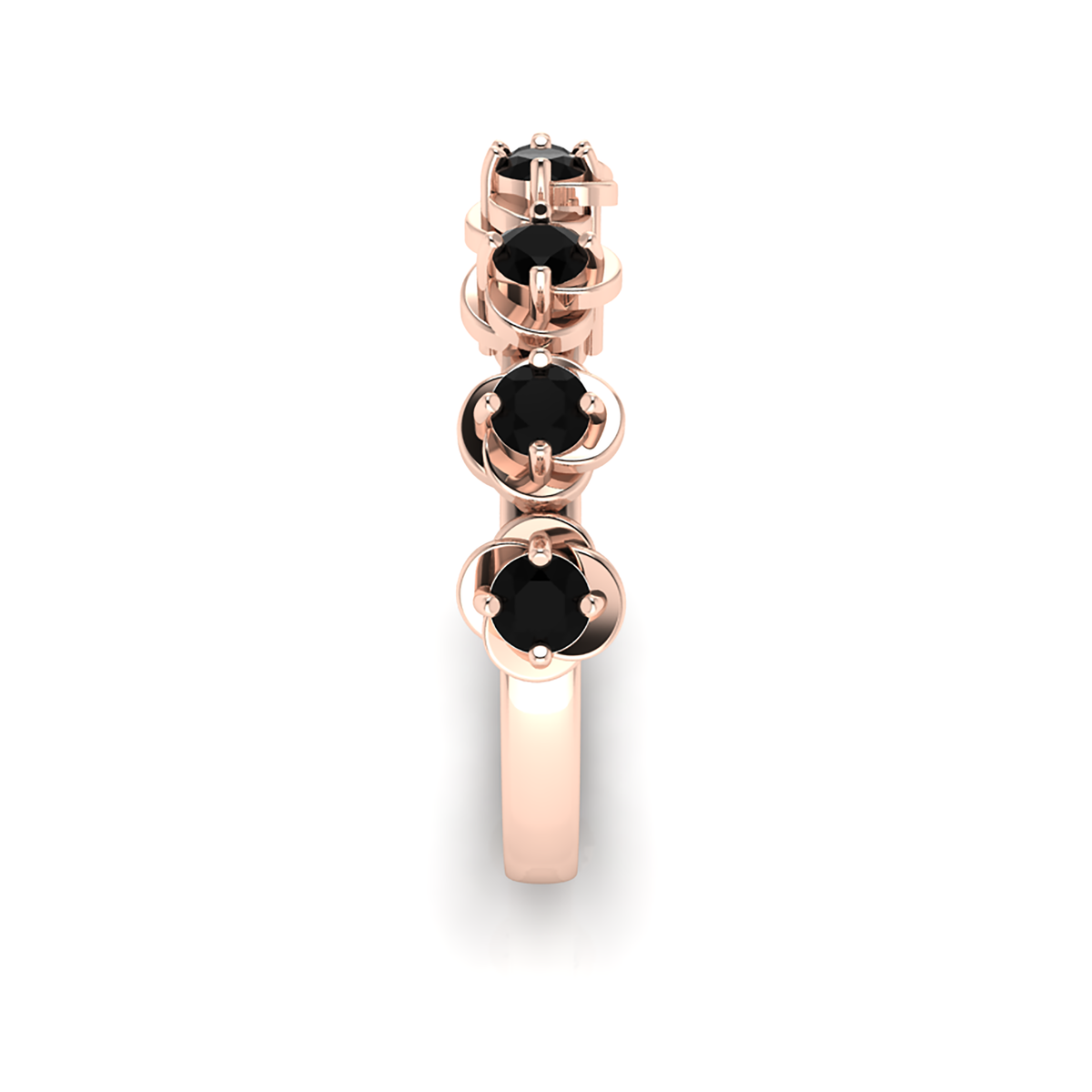 Rose Gold Plated Rose Flower 5 Stone Black Diamond Ring