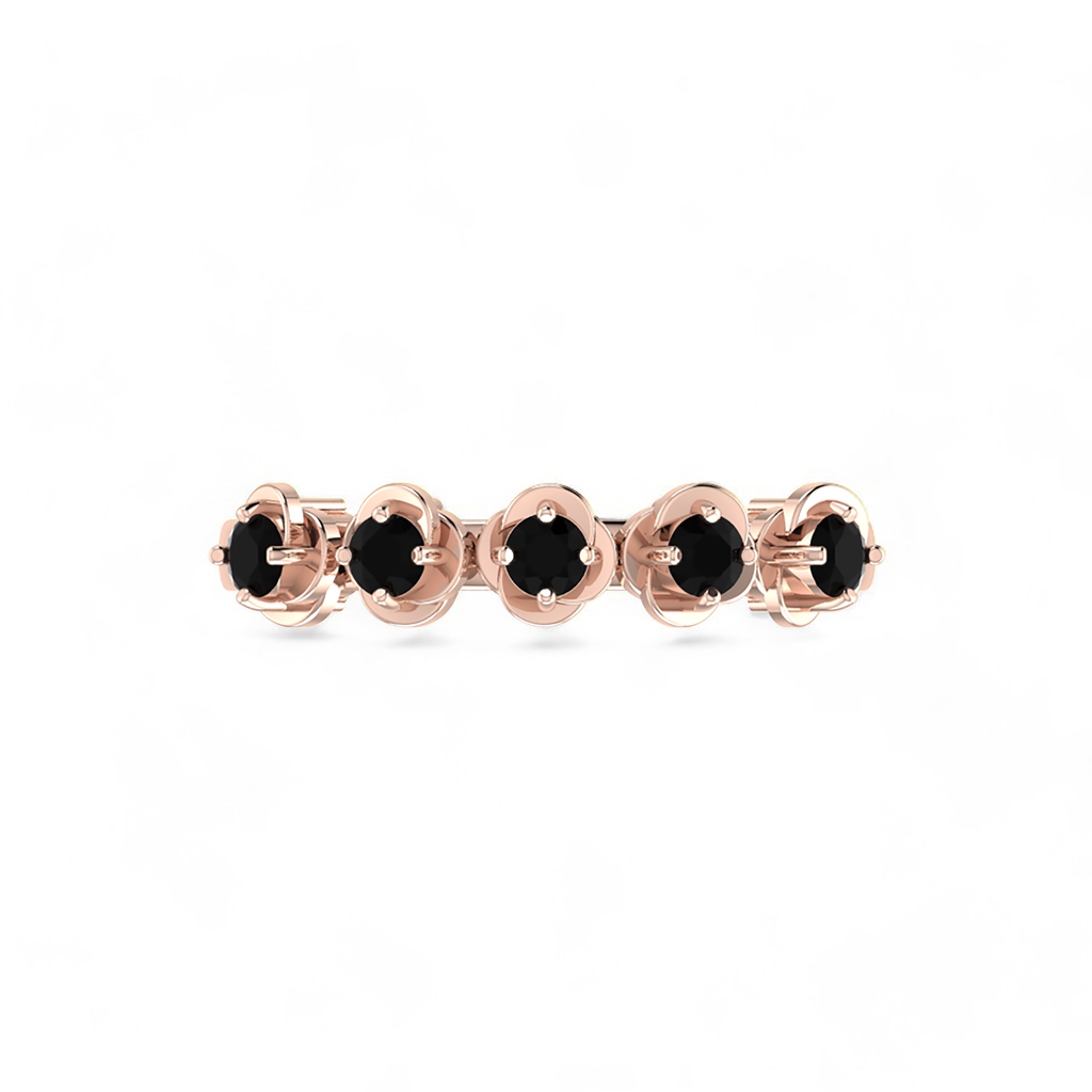 Rose Gold Plated Rose Flower 5 Stone Black Diamond Ring