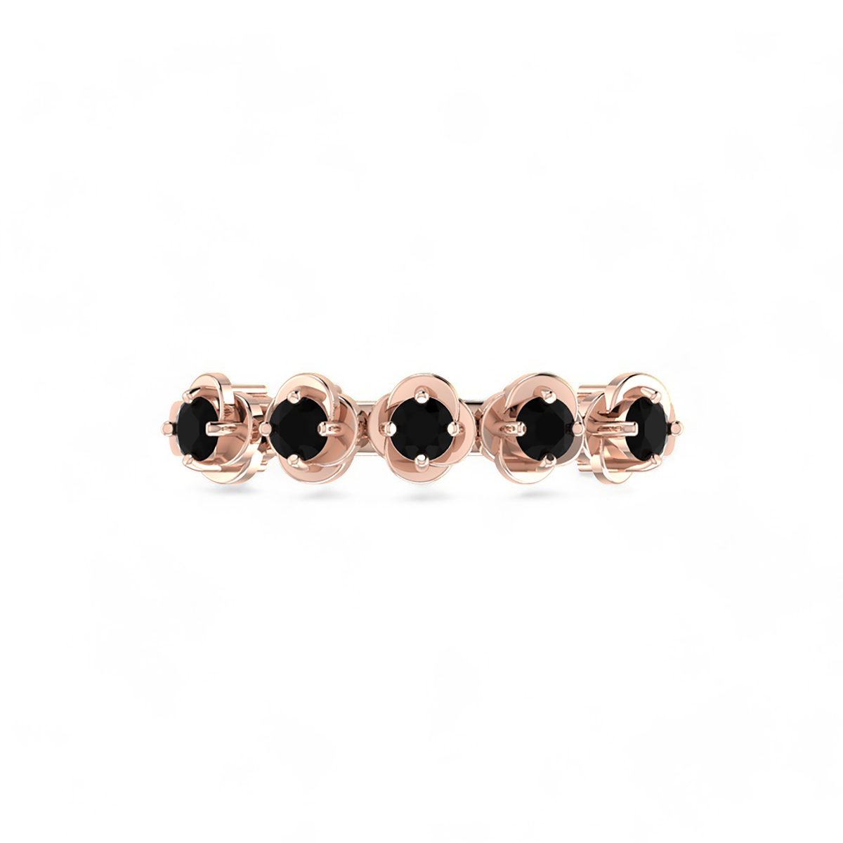 Rose Gold Plated Rose Flower 5 Stone Black Diamond Ring