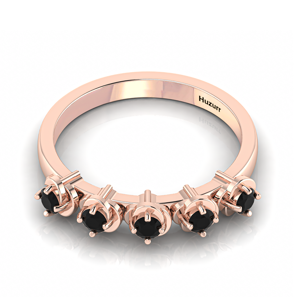Rose Gold Plated Rose Flower 5 Stone Black Diamond Ring