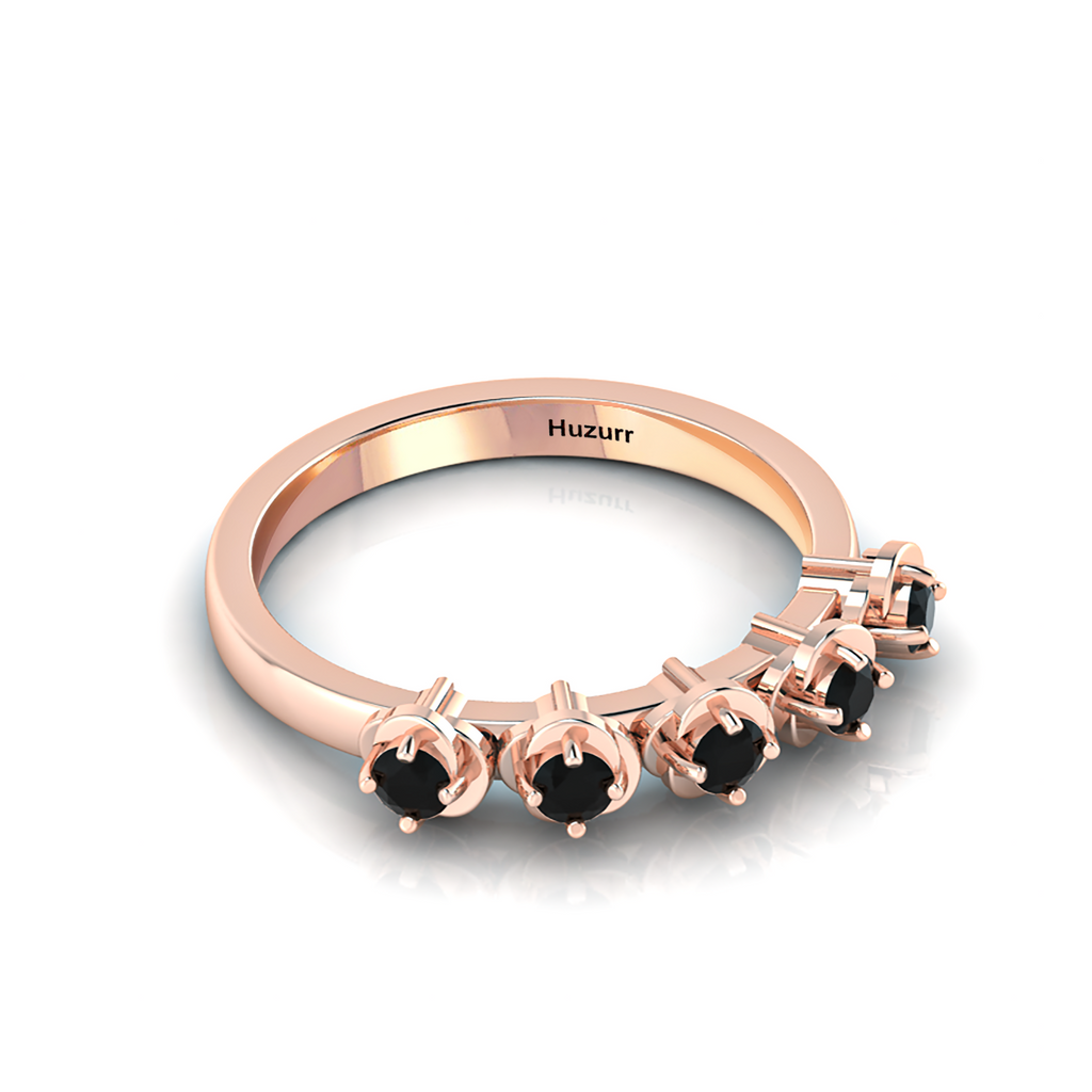 Rose Gold Plated Rose Flower 5 Stone Black Diamond Ring