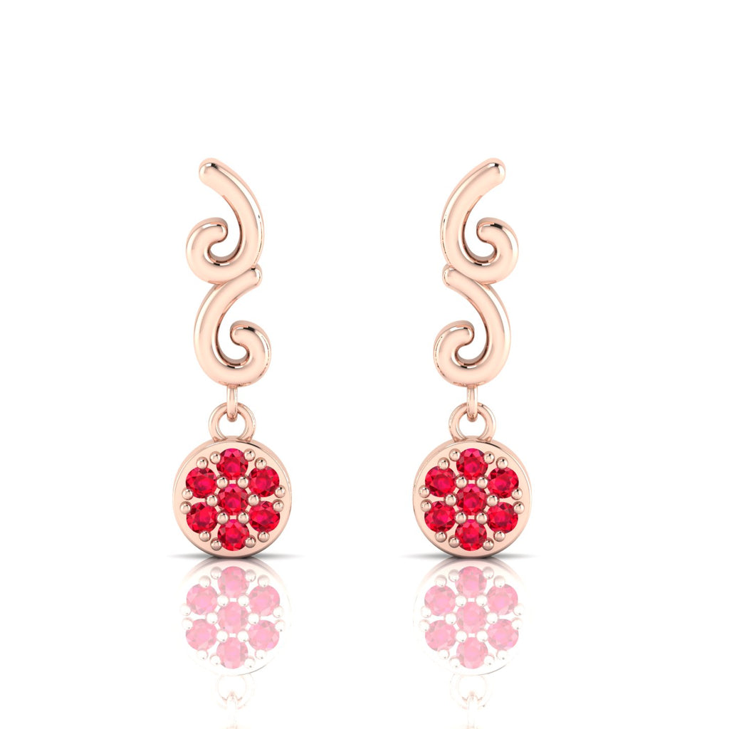 Swirl Rose Gold Plated Drops Ruby Earrings