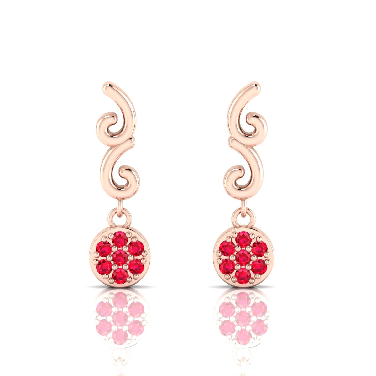 Swirl Rose Gold Plated Drops Ruby Earrings