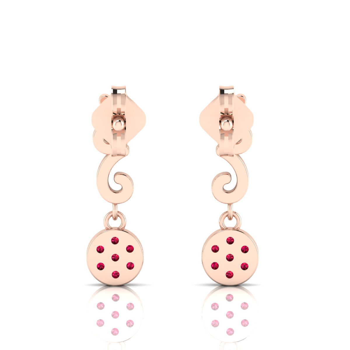 Swirl Rose Gold Plated Drops Ruby Earrings