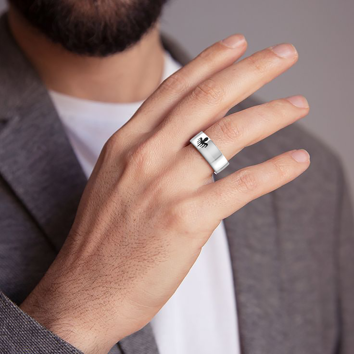 Black Enamel Spectre Band Sterling Silver Ring