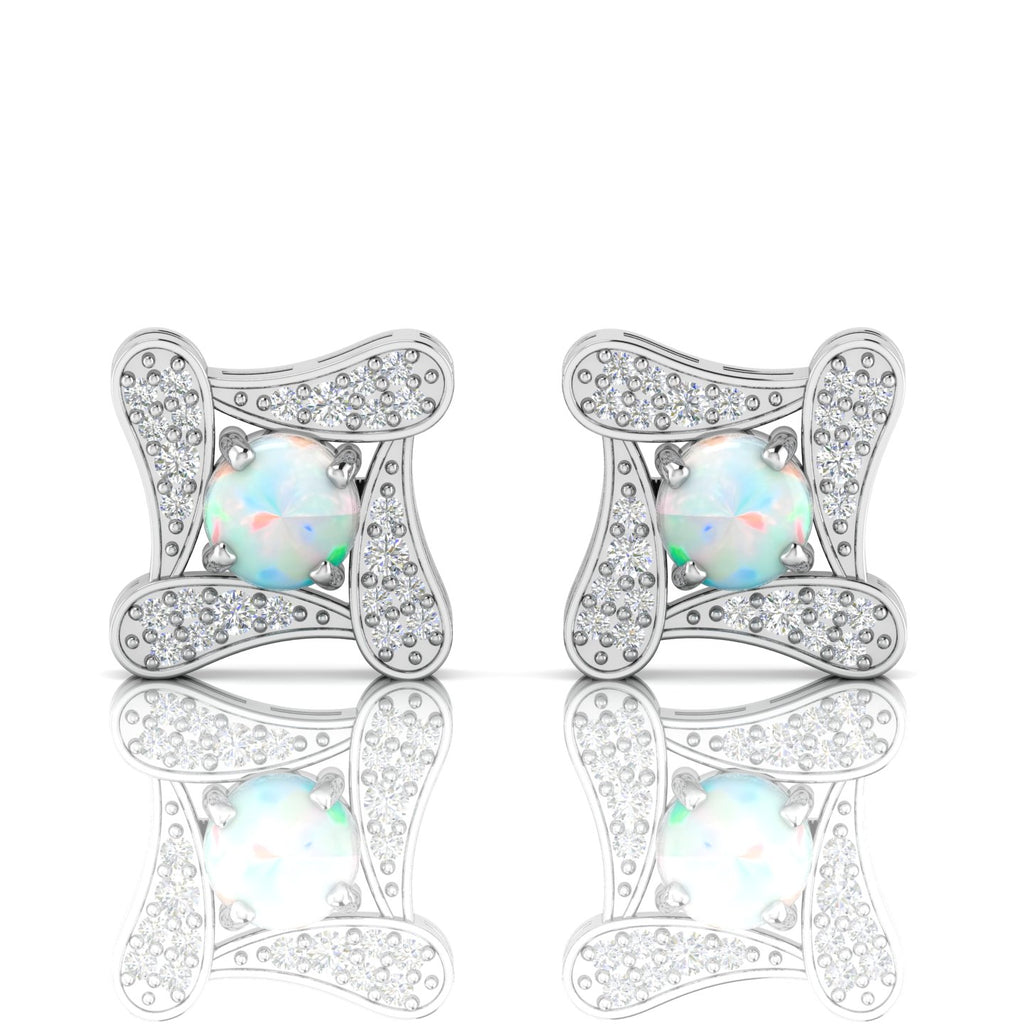 Square Studs Opal Sterling Silver Earrings
