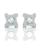 Square Studs Opal Sterling Silver Earrings