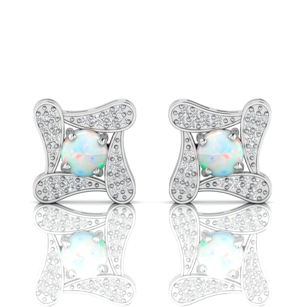 Square Studs Opal Sterling Silver Earrings