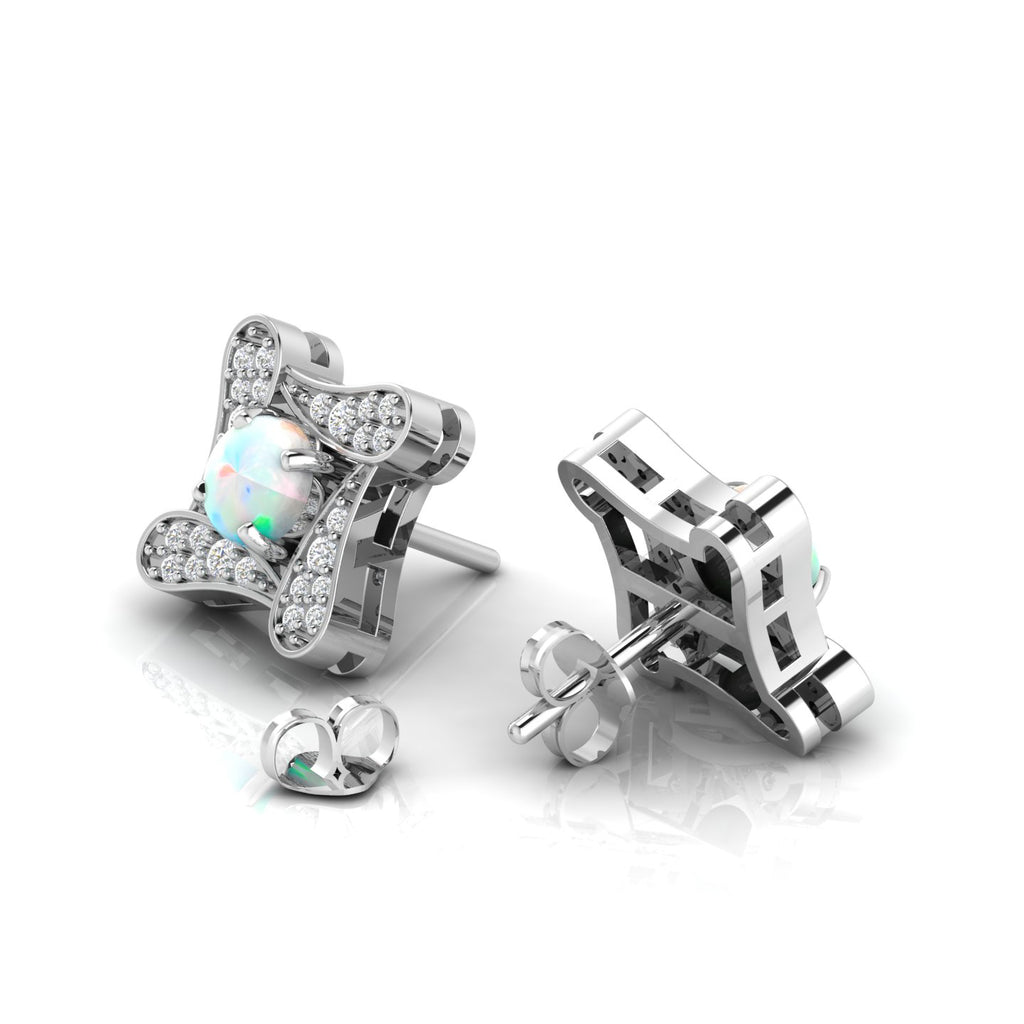 Square Studs Opal Sterling Silver Earrings