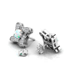 Square Studs Opal Sterling Silver Earrings