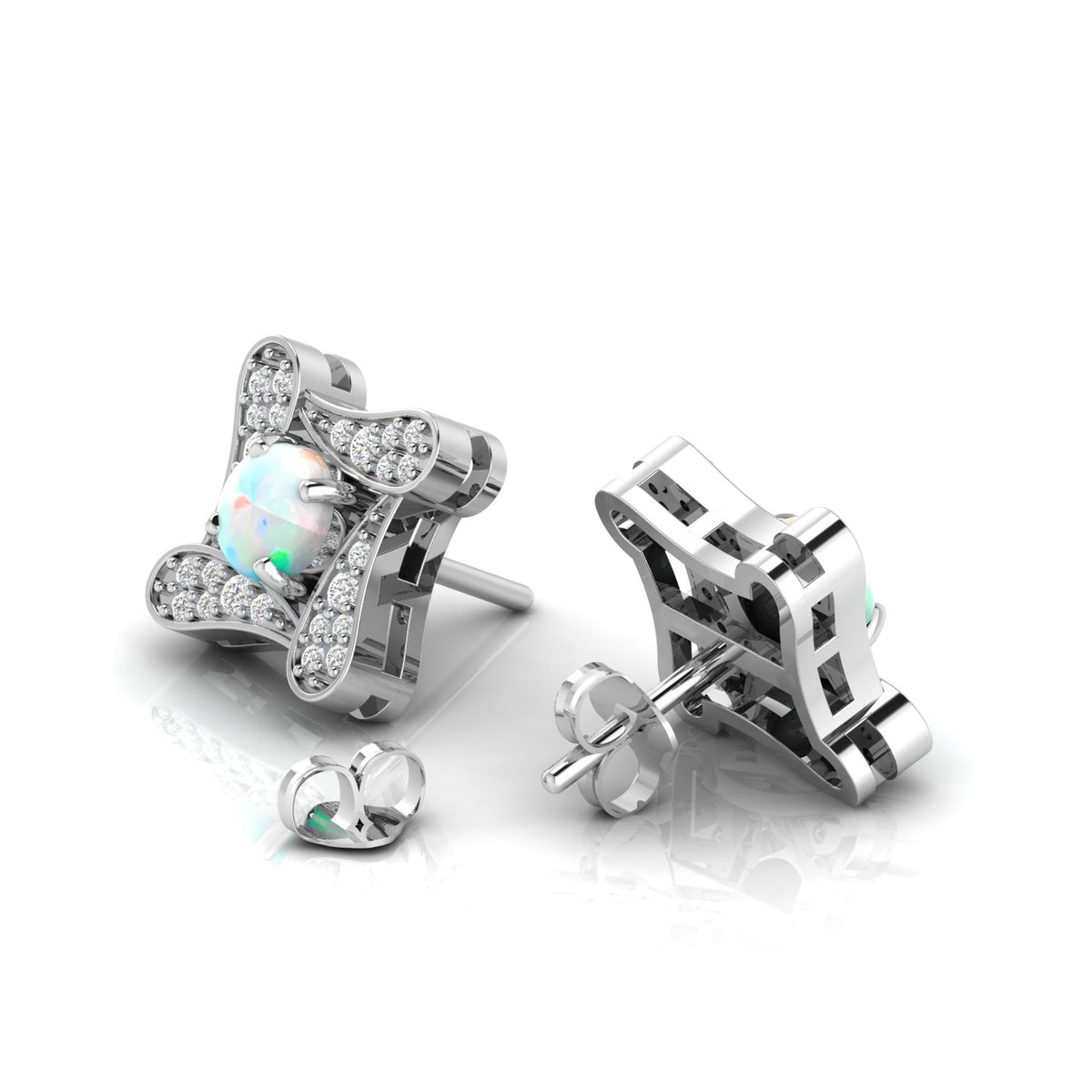 Square Studs Opal Sterling Silver Earrings