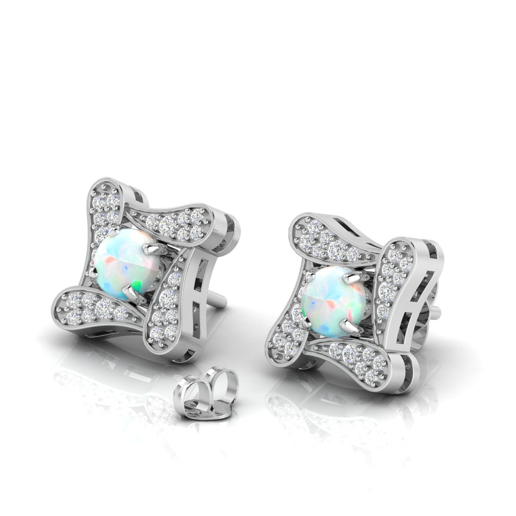 Square Studs Opal Sterling Silver Earrings