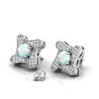 Square Studs Opal Sterling Silver Earrings