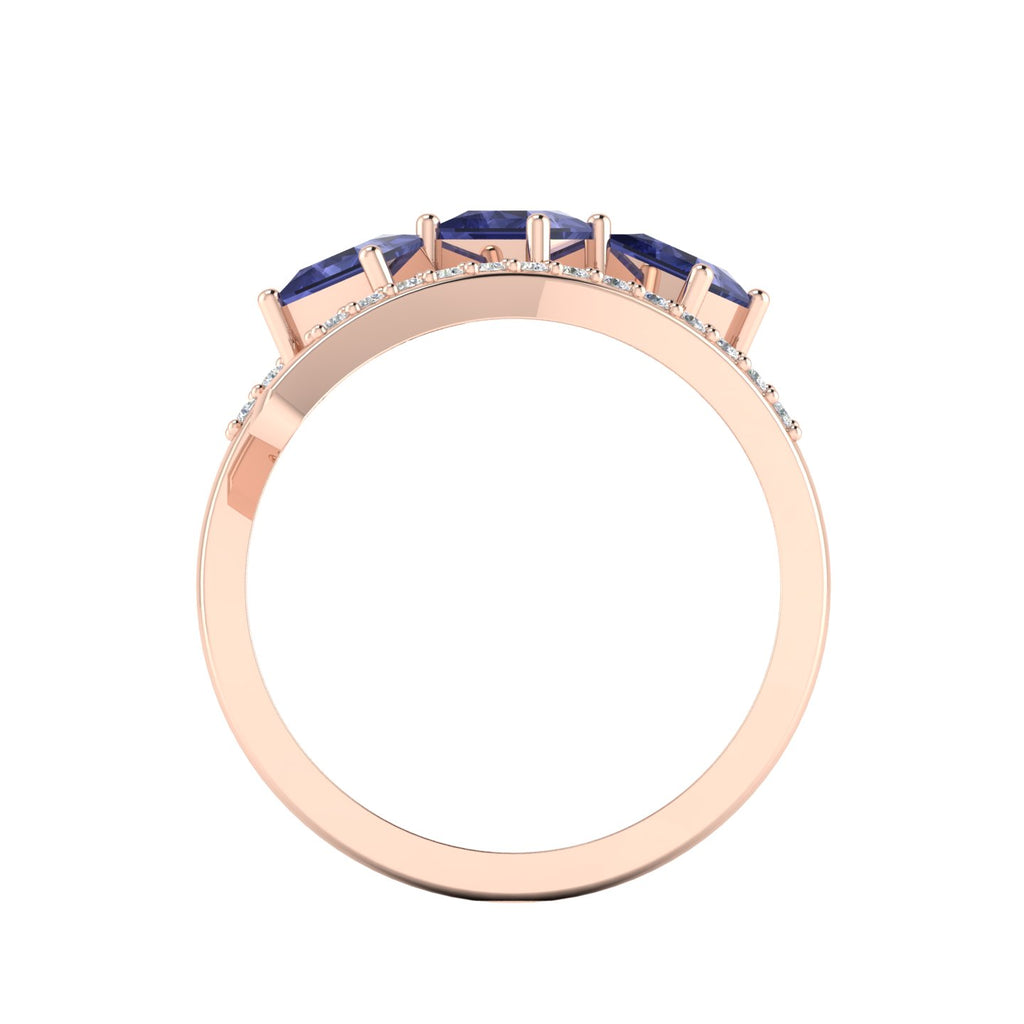 Princess-Cut Tanzanite Rose Gold Plated Three Stone Ring
