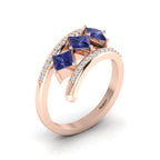 Princess-Cut Tanzanite Rose Gold Plated Three Stone Ring