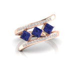 Princess-Cut Tanzanite Rose Gold Plated Three Stone Ring