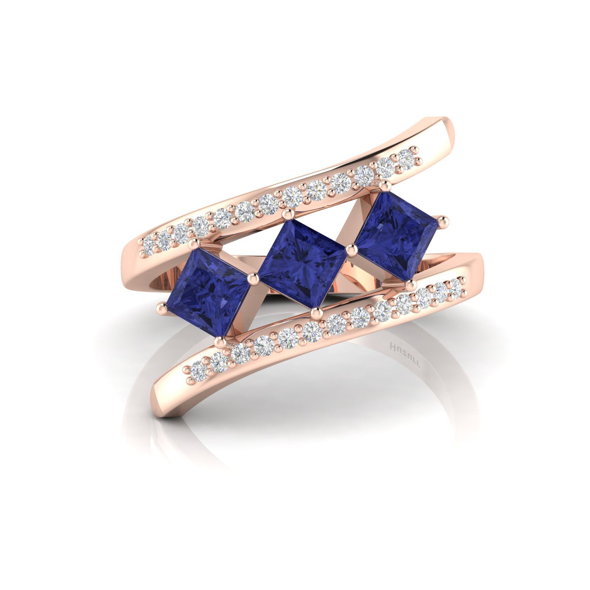 Princess-Cut Tanzanite Rose Gold Plated Three Stone Ring