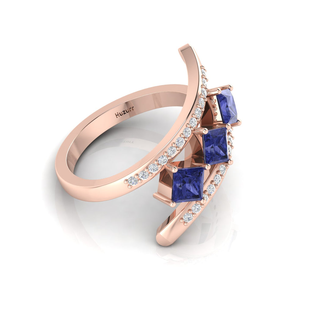 Princess-Cut Tanzanite Rose Gold Plated Three Stone Ring