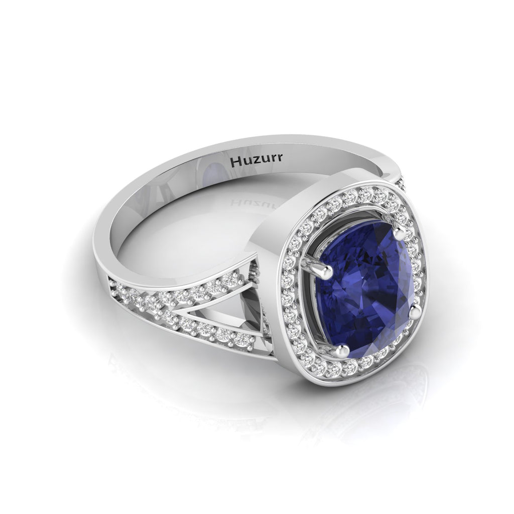 Cushion-Cut Tanzanite 925 Silver Solitaire Ring