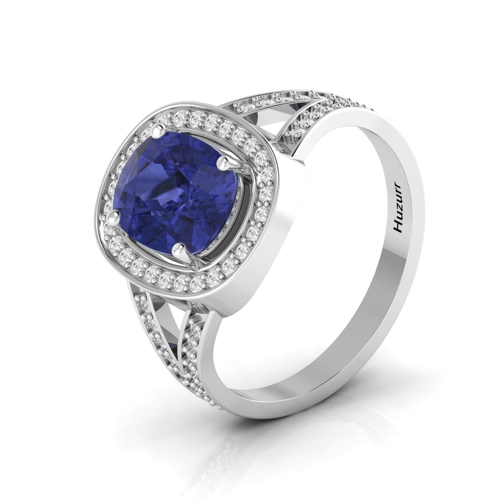 Cushion-Cut Tanzanite 925 Silver Solitaire Ring