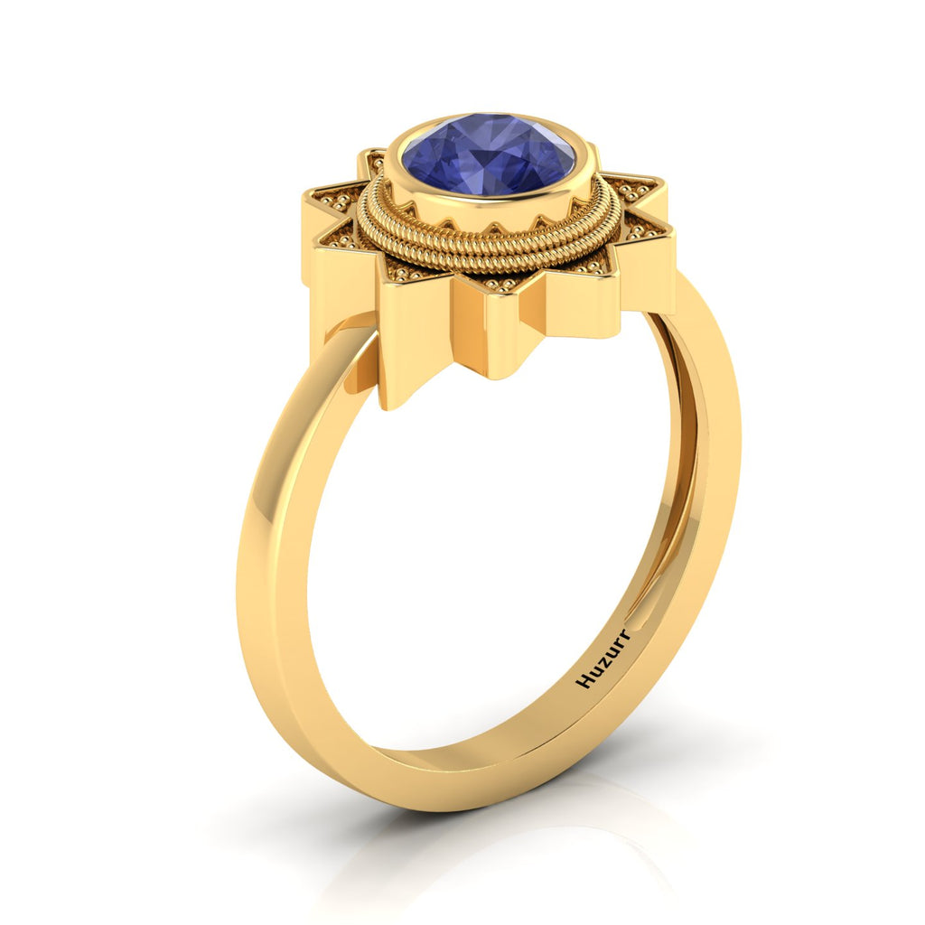 Tanzanite Gold Plated Solitaire Sun Ring