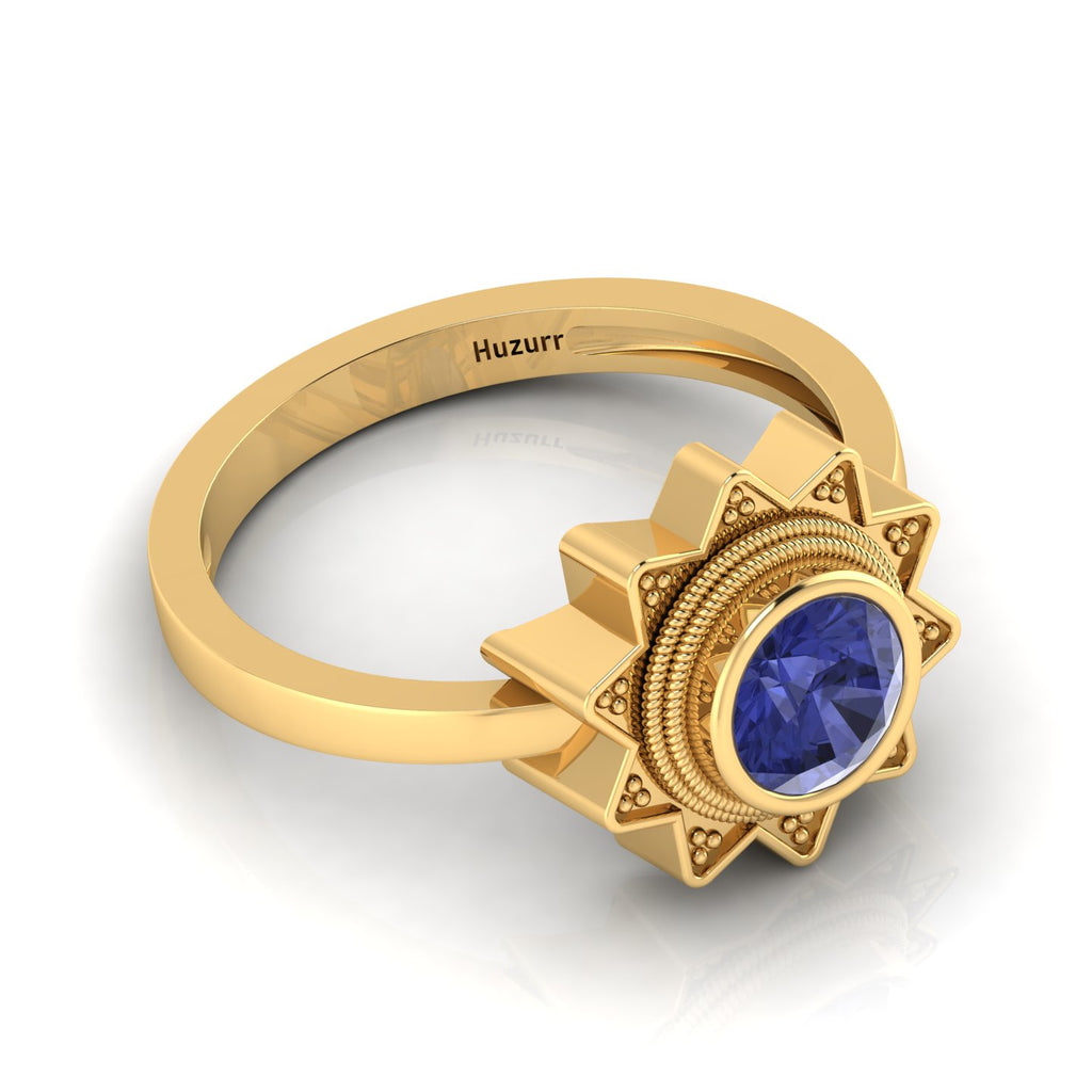 Tanzanite Gold Plated Solitaire Sun Ring
