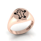 Black Enamel Gingerbread Man Engraved Rose Gold Plated Classic Signet Ring